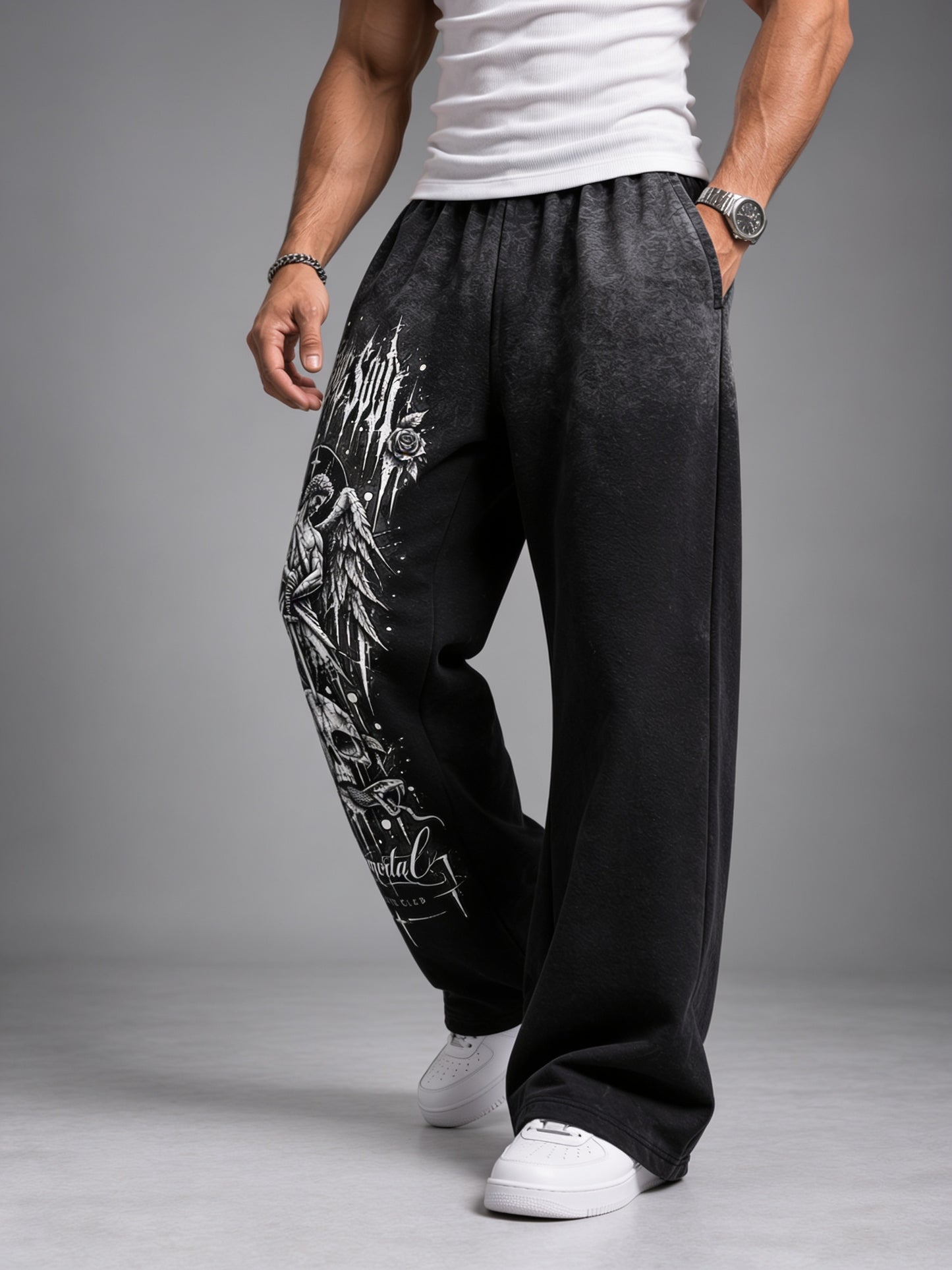 Half Acid Dip Black - Immortal - Oversized Flat Pants 400 GSM