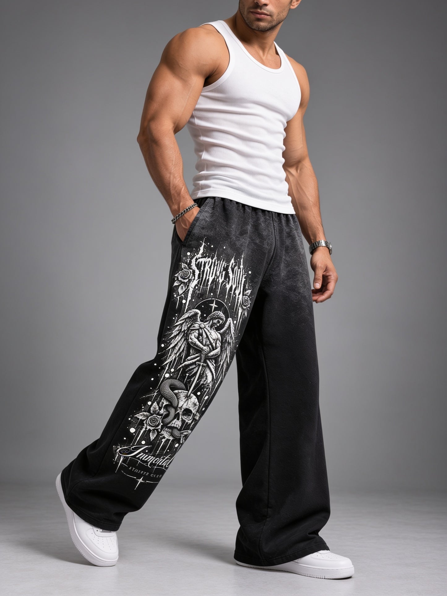 Half Acid Dip Black - Immortal - Oversized Flat Pants 400 GSM