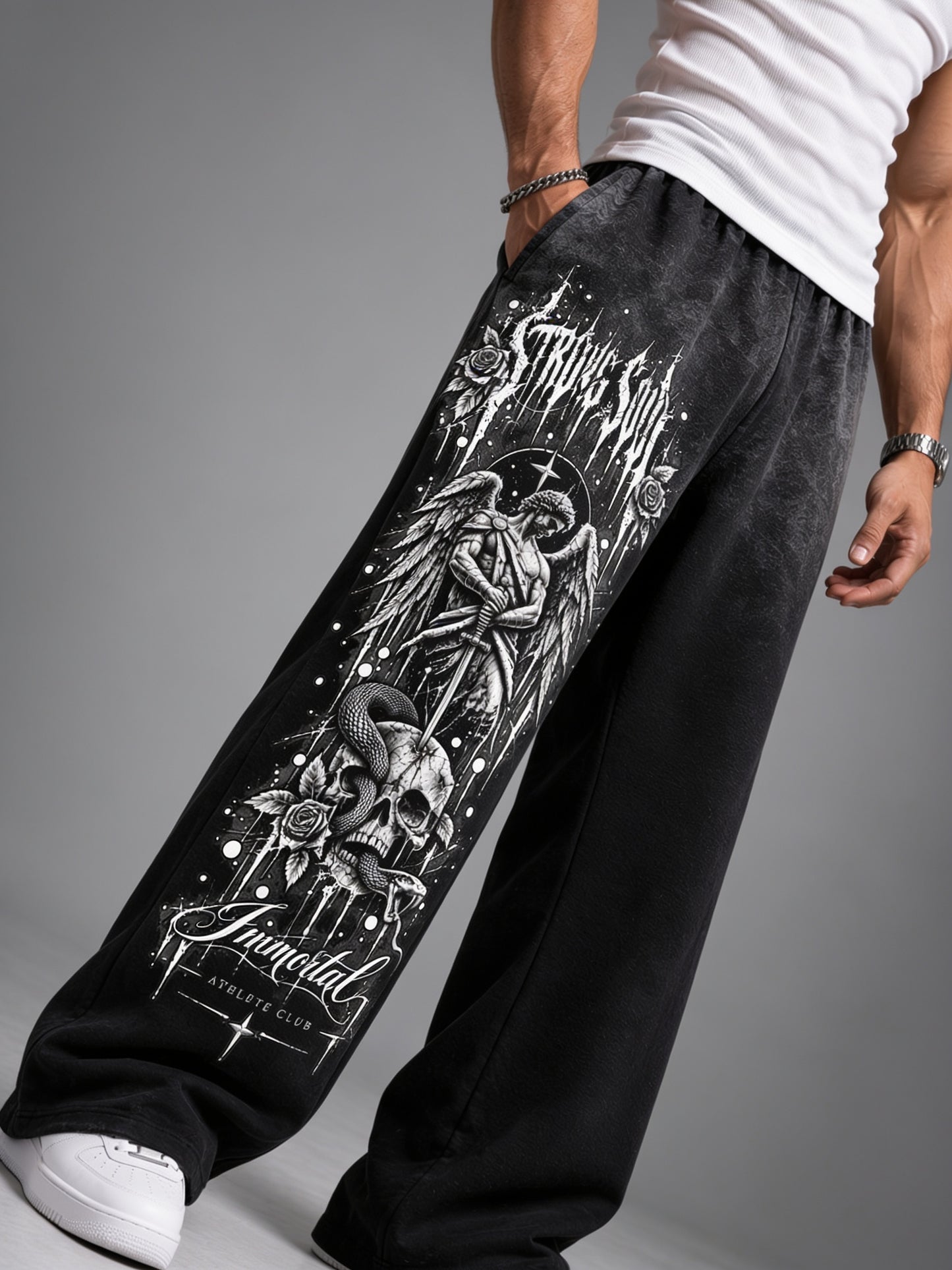 Half Acid Dip Black - Immortal - Oversized Flat Pants 400 GSM