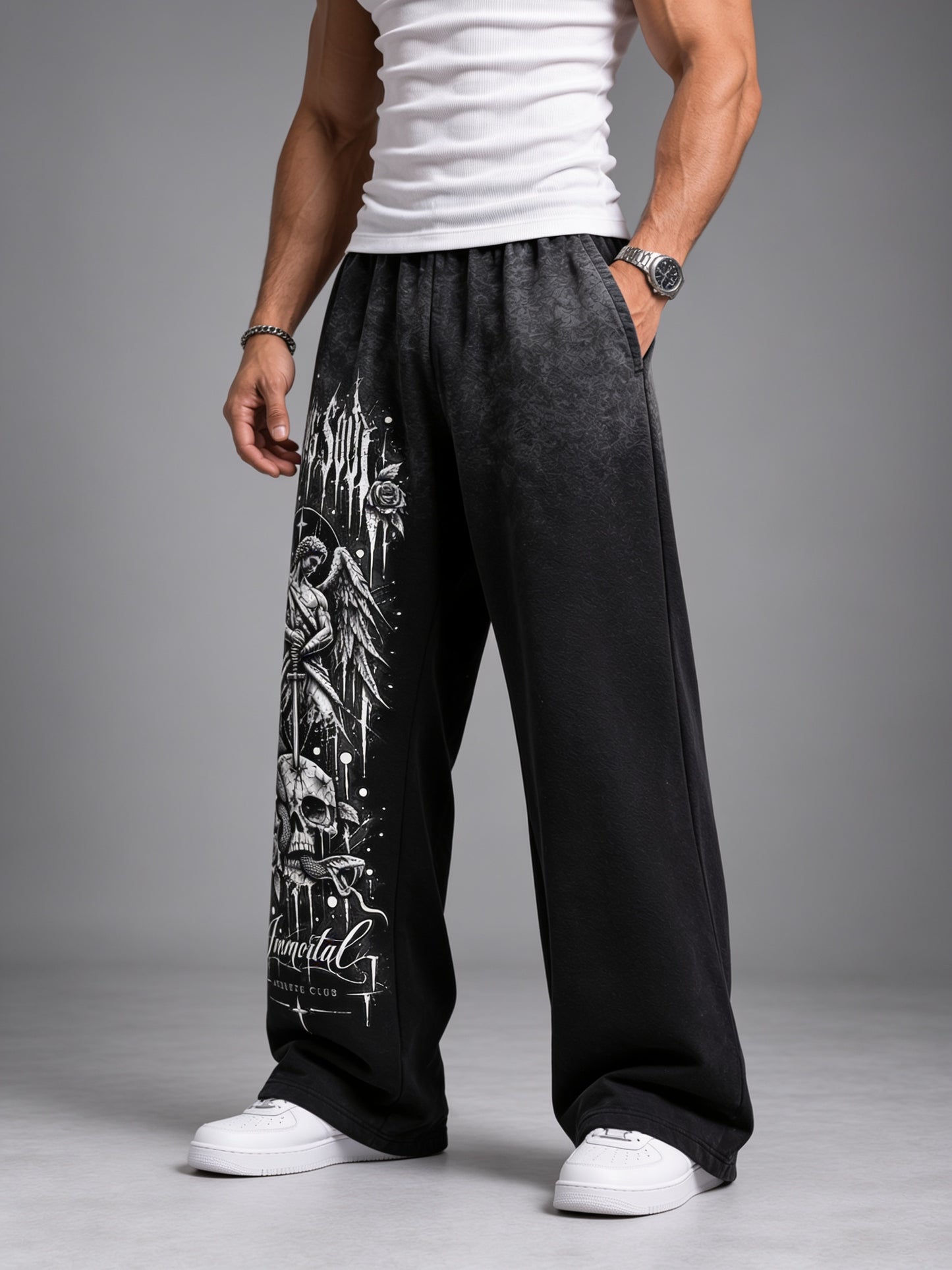 Half Acid Dip Black - Immortal - Oversized Flat Pants 400 GSM