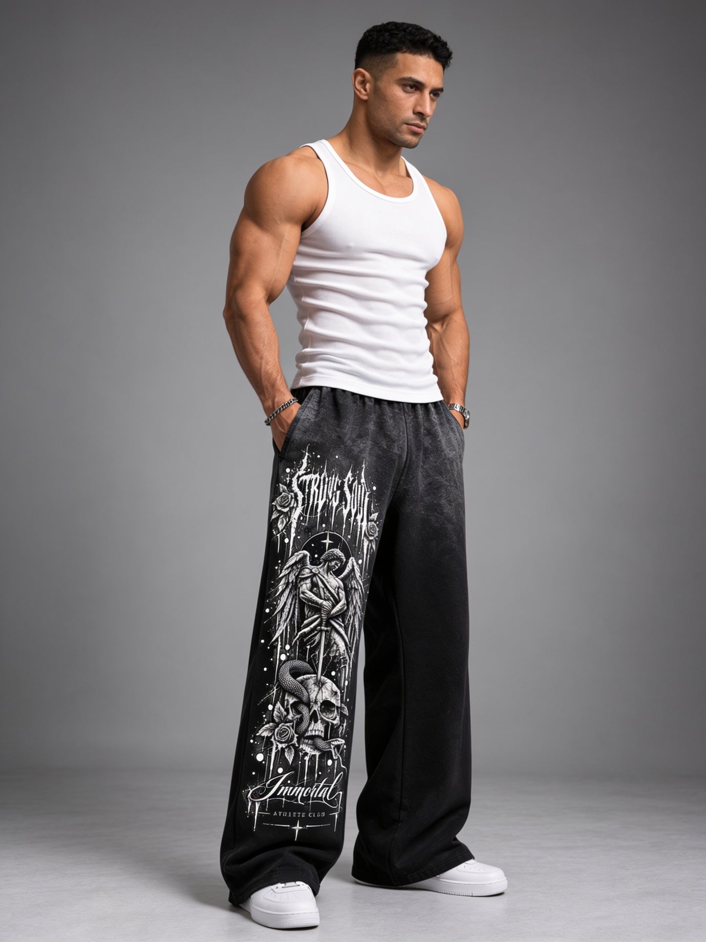 Half Acid Dip Black - Immortal - Oversized Flat Pants 400 GSM