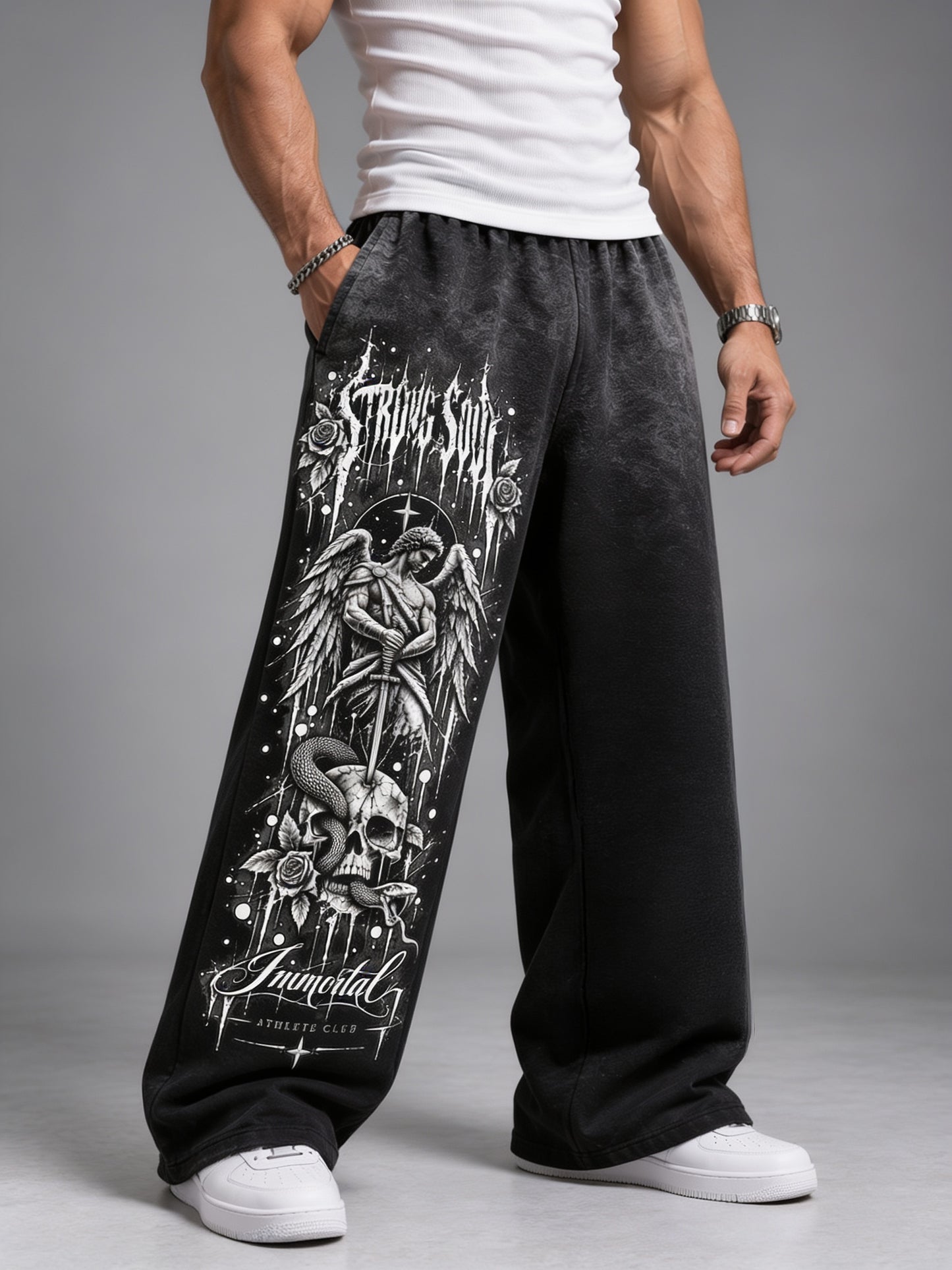 Half Acid Dip Black - Immortal - Oversized Flat Pants 400 GSM