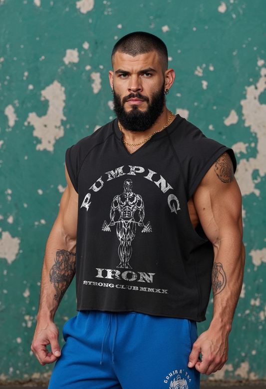 Black - T107 - Pumping Iron - Gym Vintage Cut Offs Strong Soul Tanks