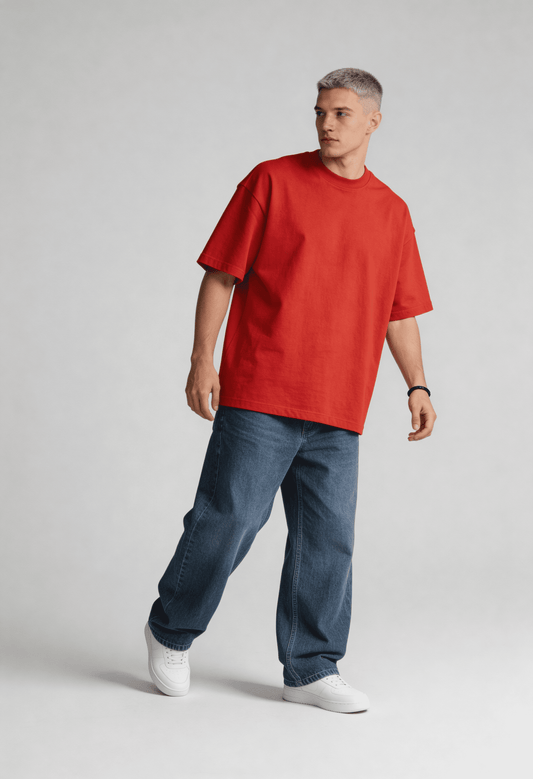 Plain - T-Shirt - Red - Oversized