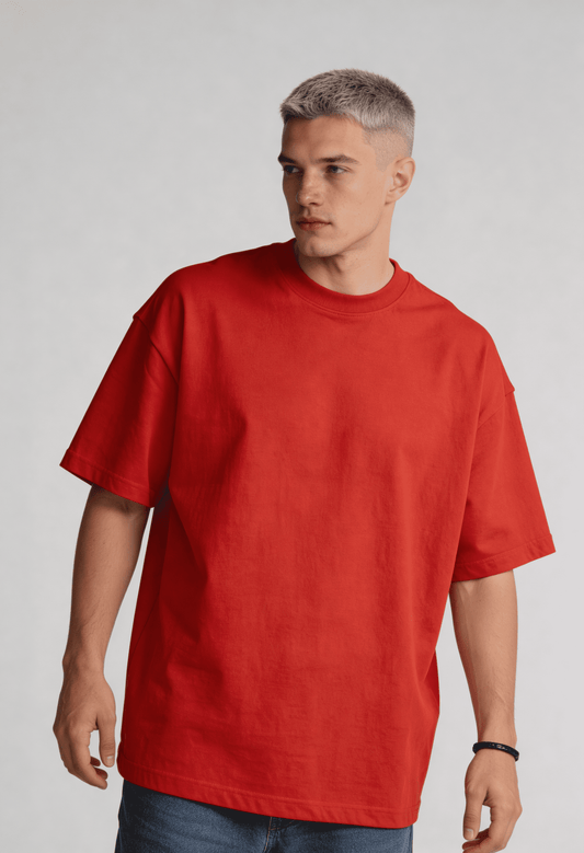 Plain - T-Shirt - Red - Oversized
