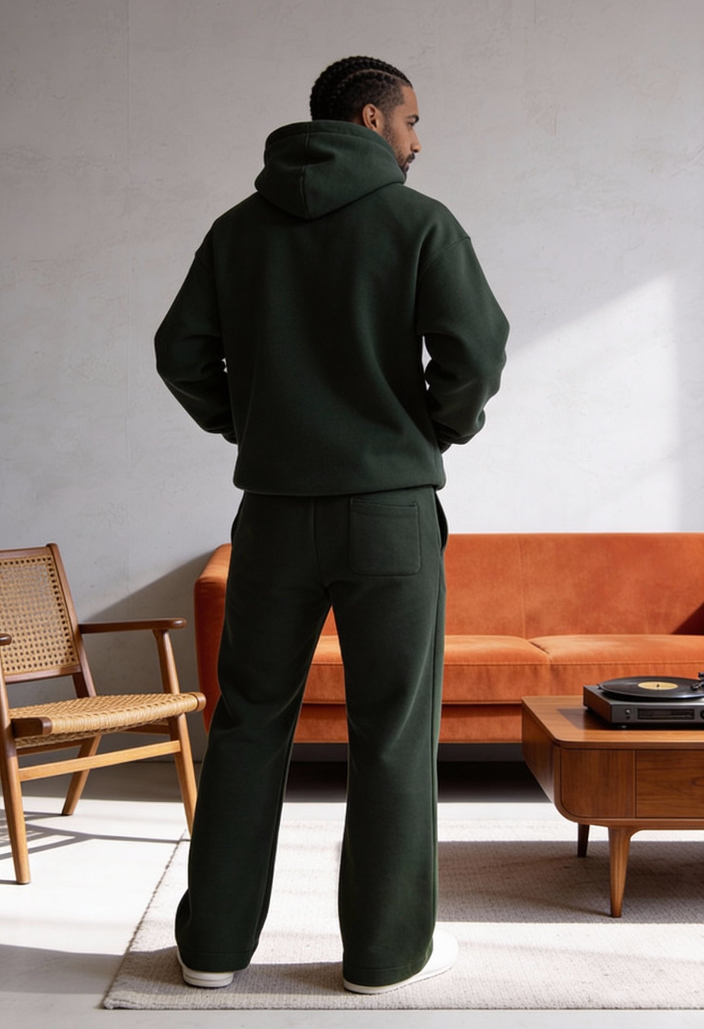 Dark Green - Flat Pants + Hoodie Co-ord