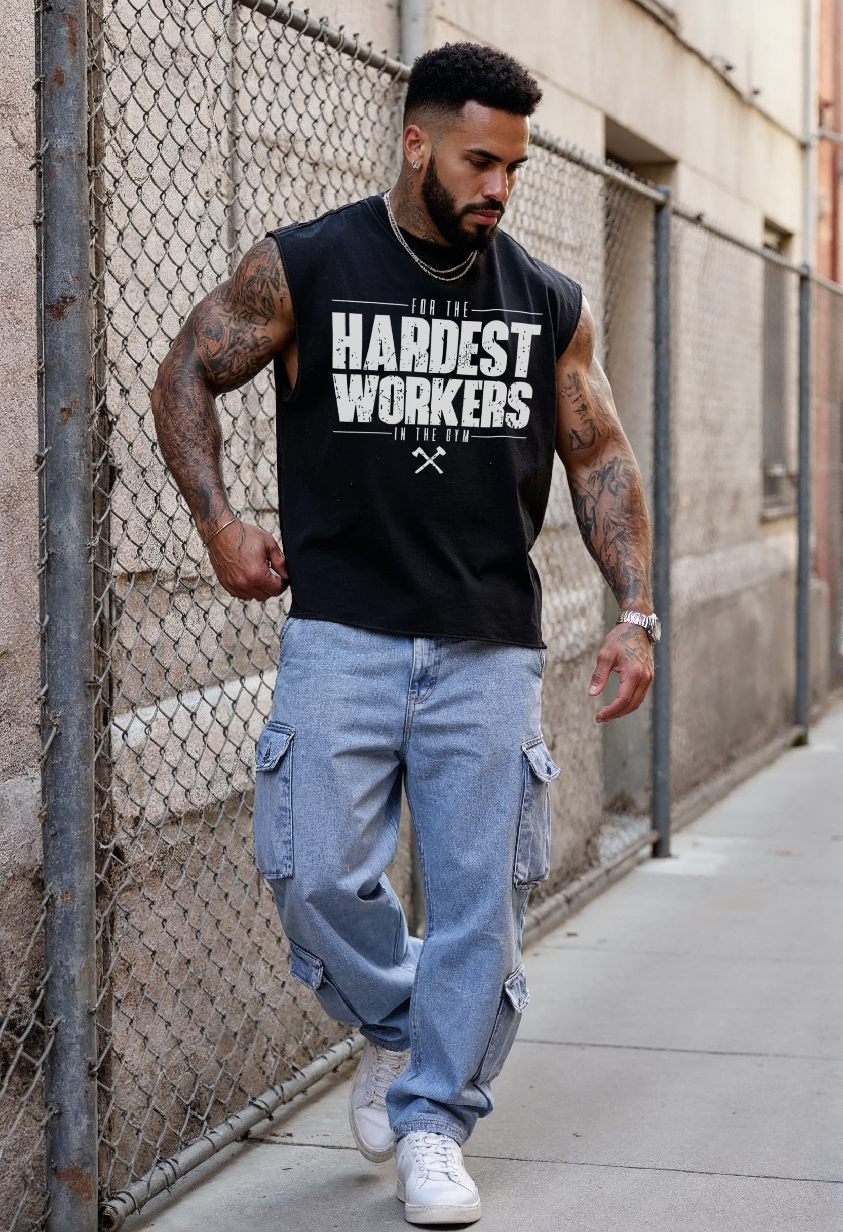 Black - T104 - Conquer - Crop Cut-Offs Strong Soul Tanks
