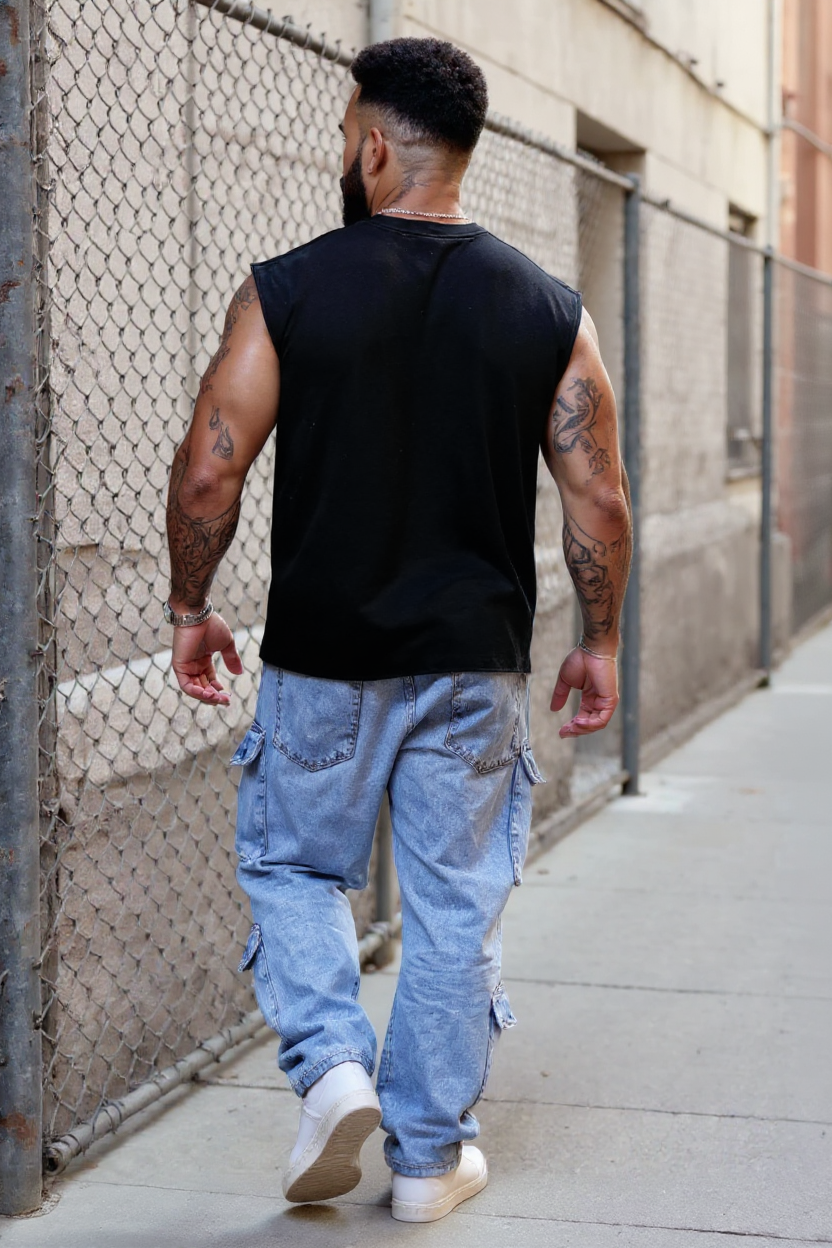 Black - T104 - Conquer - Crop Cut-Offs Strong Soul Tanks