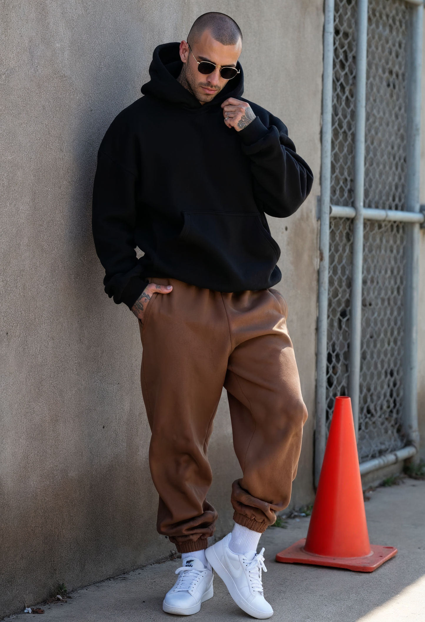 Black + Brown - Hoodie And Sweatpants - Co-ord Set