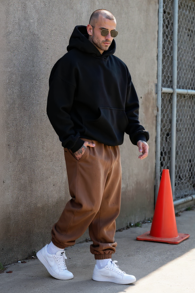 Black + Brown - Hoodie And Sweatpants - Co-ord Set