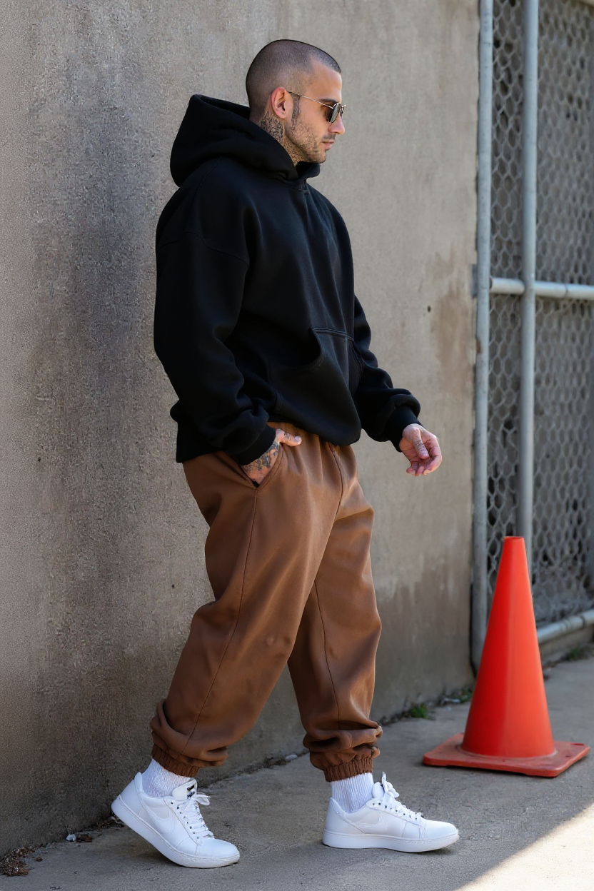 Black + Brown - Hoodie And Sweatpants - Co-ord Set