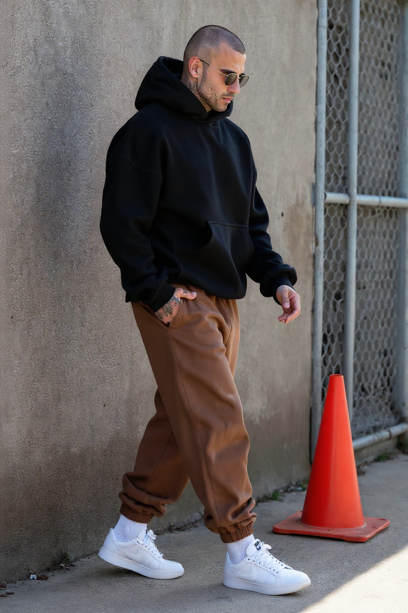 Black + Brown - Hoodie And Sweatpants - Co-ord Set