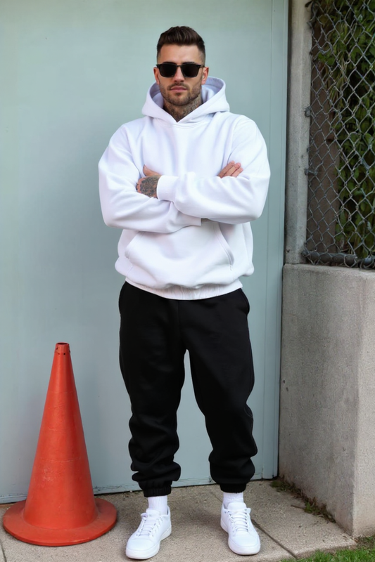 White + Black - Hoodie And Sweatpants - Co-ord Set