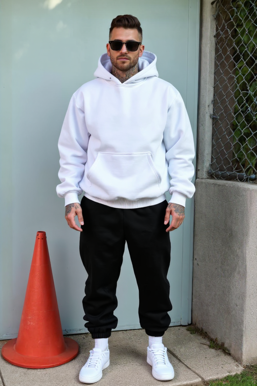 White + Black - Hoodie And Sweatpants - Co-ord Set