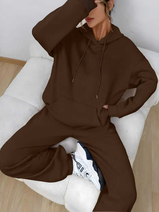 Brown - Hoodie And Sweatpants - Co-ord Set