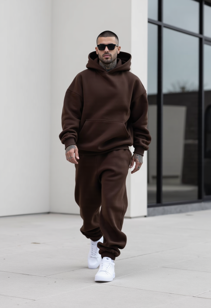 Brown - Hoodie And Sweatpants - Co-ord Set