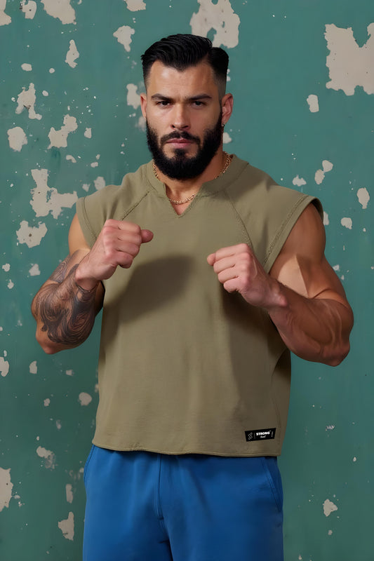 Army Green - T107 - Gym Vintage Cut Offs