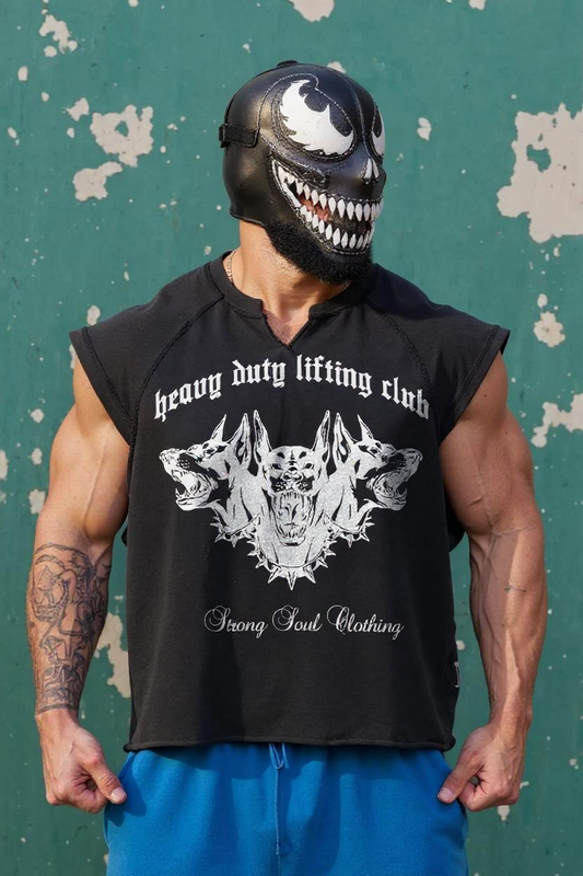 Black - T107 - Heavy Lifting Club - Gym Vintage Cut Offs
