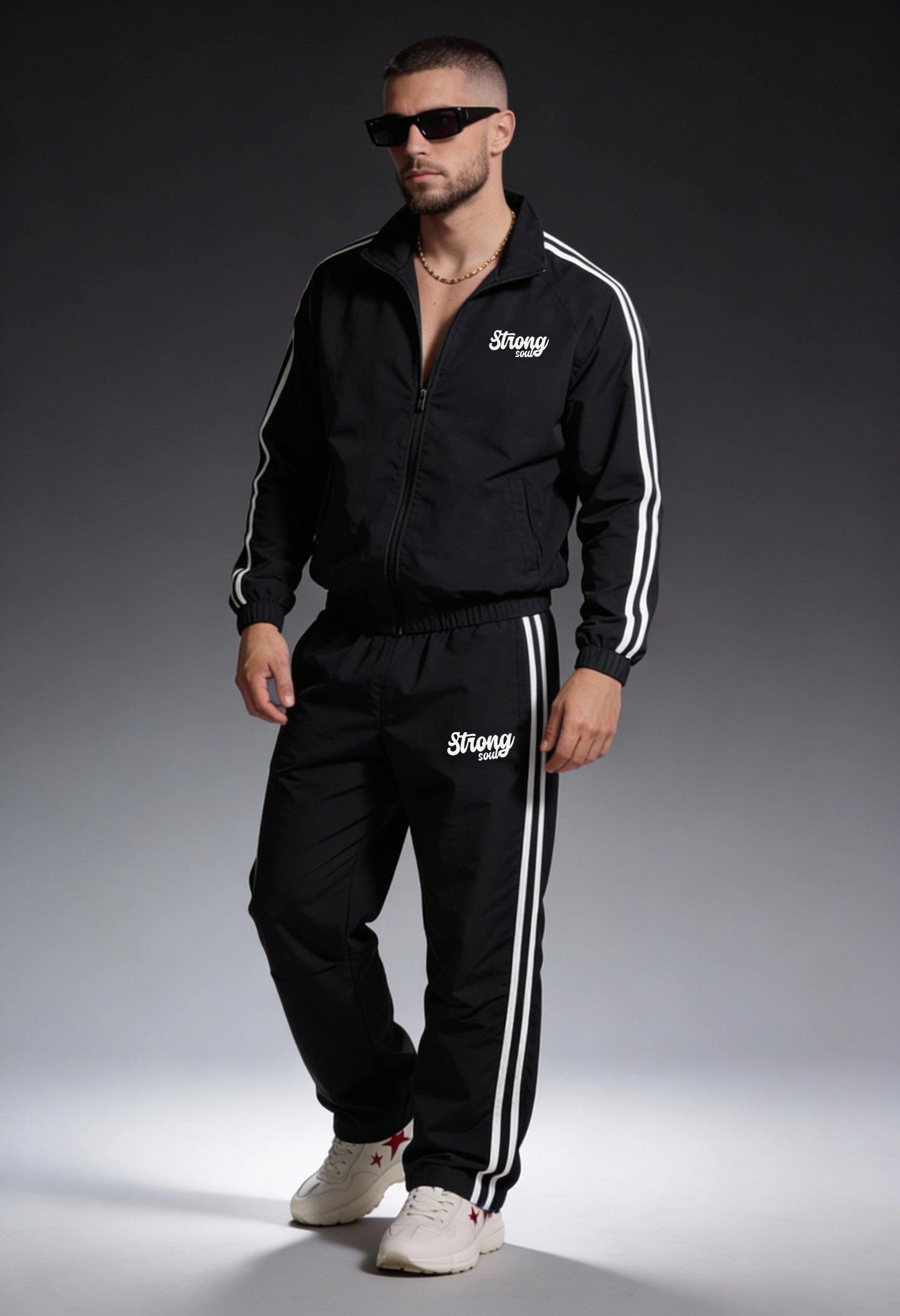 TS101 - Red + Black - Summer TrackSuit Strong Soul Track Pants