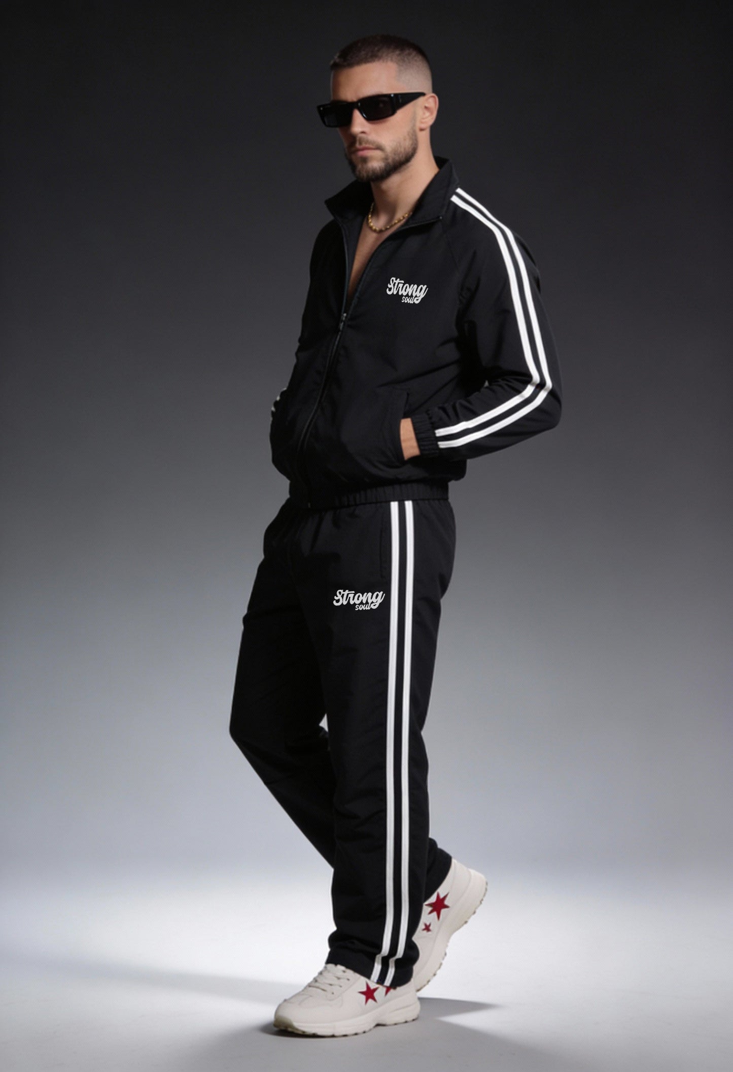 TS101 - Red + Black - Summer TrackSuit Strong Soul Track Pants