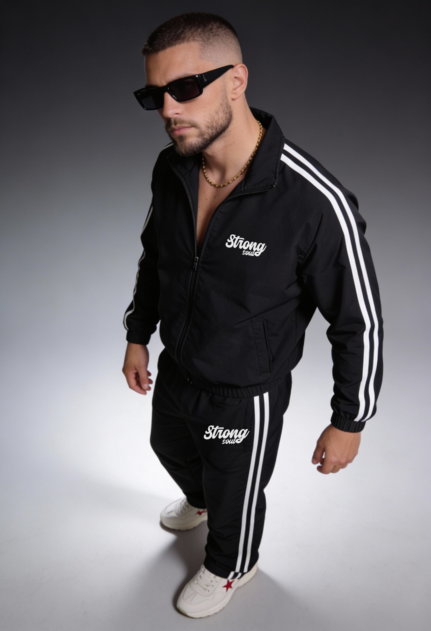 TS101 - Red + Black - Summer TrackSuit Strong Soul Track Pants