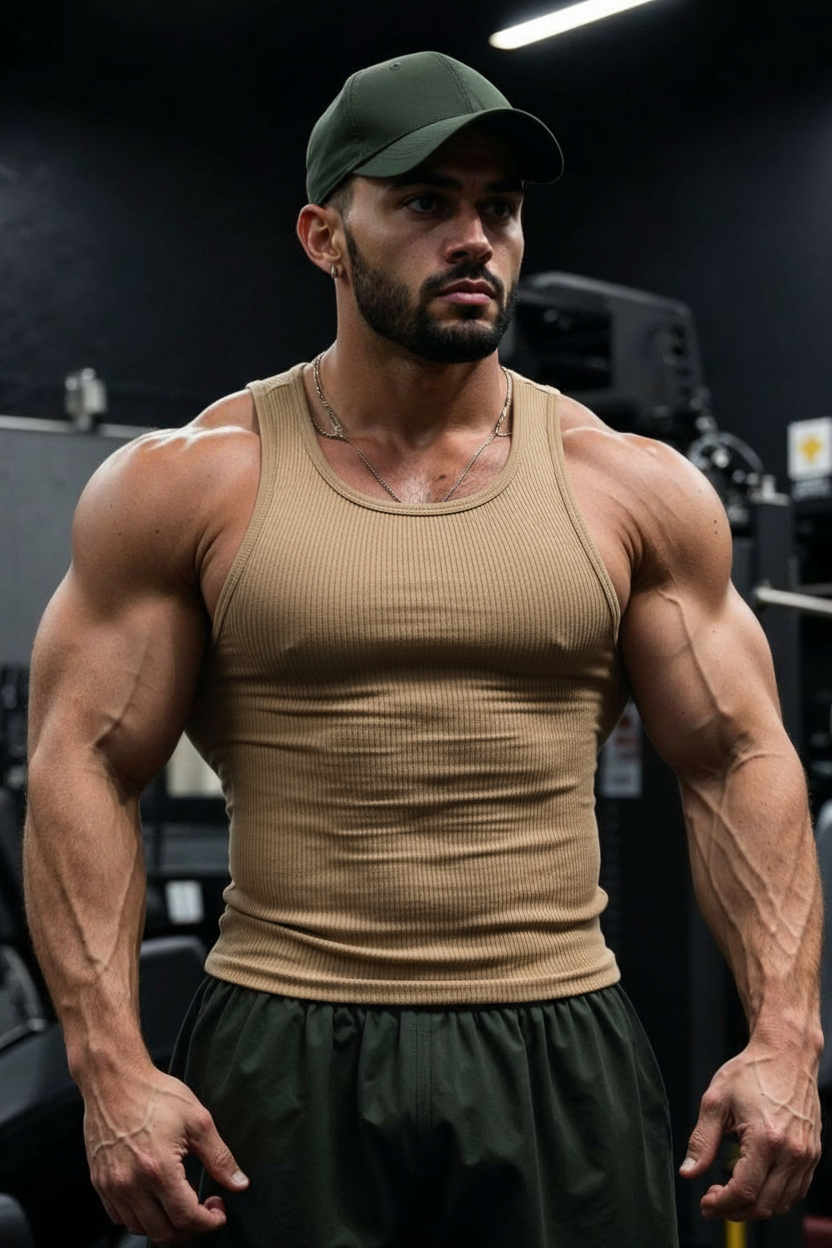 Army Green - T111 - Rib Gym Tank Top Strong Soul Tanks