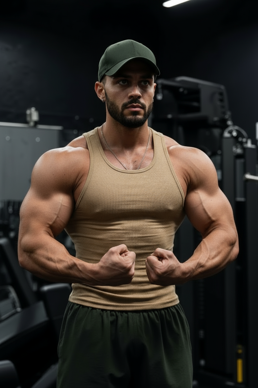 Army Green - T111 - Rib Gym Tank Top Strong Soul Tanks