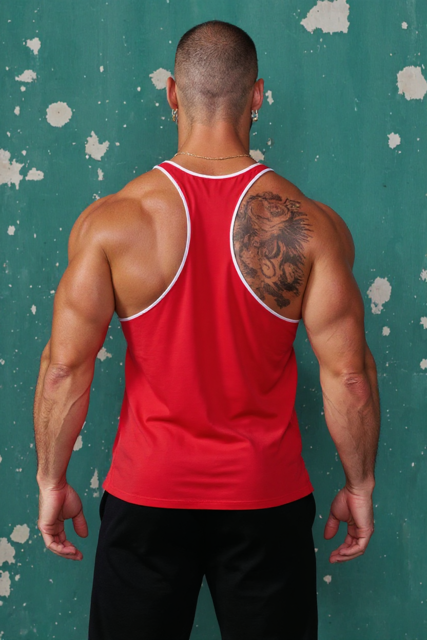 Red White - T109 - Pumping Iron - Gym Tank Top