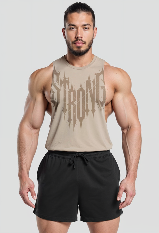 Beige - Strong Metal Font - T101 - Muscle Daddy Strong Soul Tanks