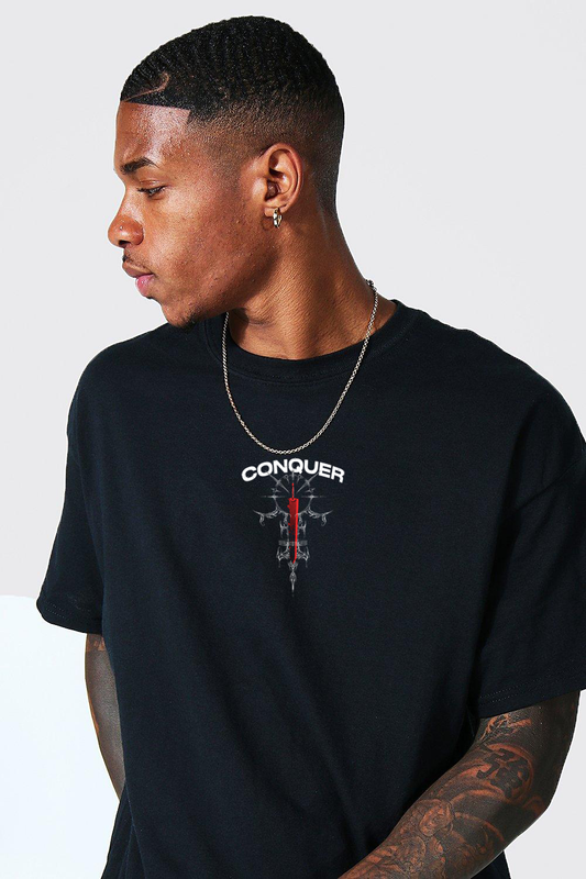 T-Shirt - Black - Conquered - Oversized Strong Soul Shirts & Tops