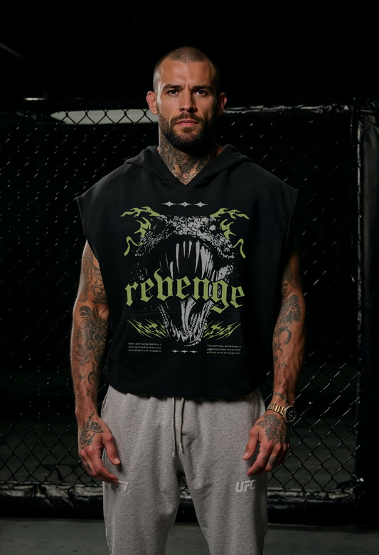 Black - T108 - Revenge - Gym Cut Offs Hoodie
