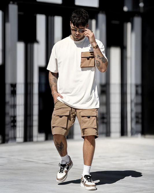 Flap Pocket T-Shorts & Shorts - White Beige - Co-ord Set