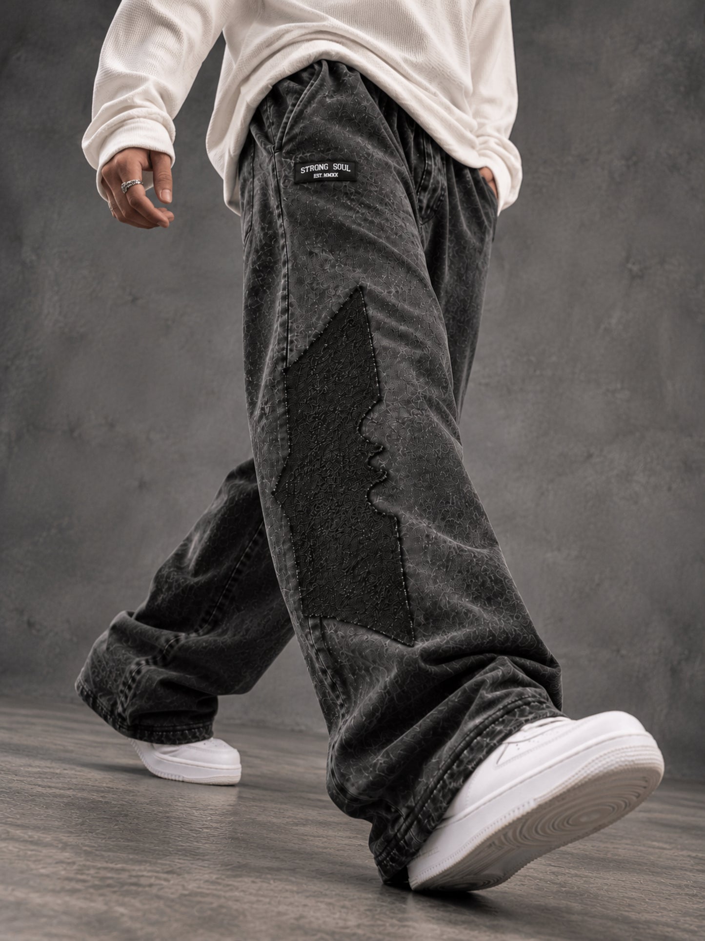 Acid Wash Black - Bad Night - Oversized Flat Pants 400 GSM