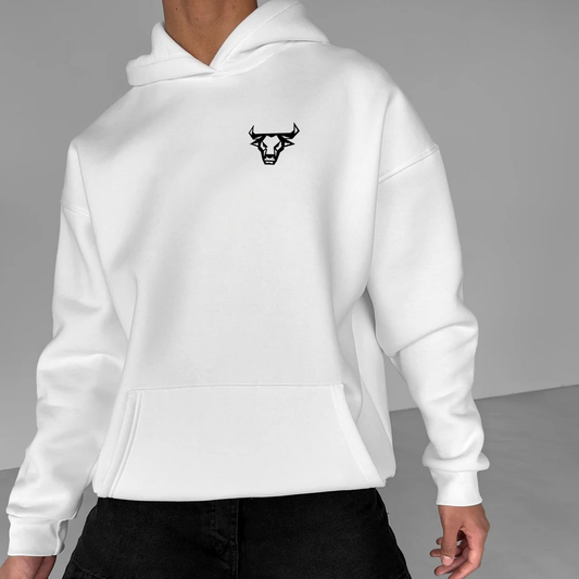 The Bull - White + Black - Oversized Hoodie 400 GSM