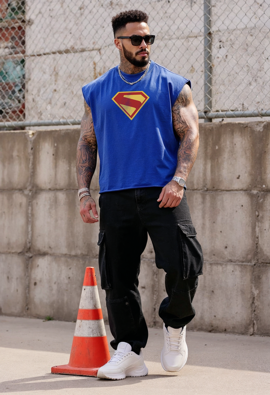 Royal Blue - T104 - Super Man - Crop Cut-Offs