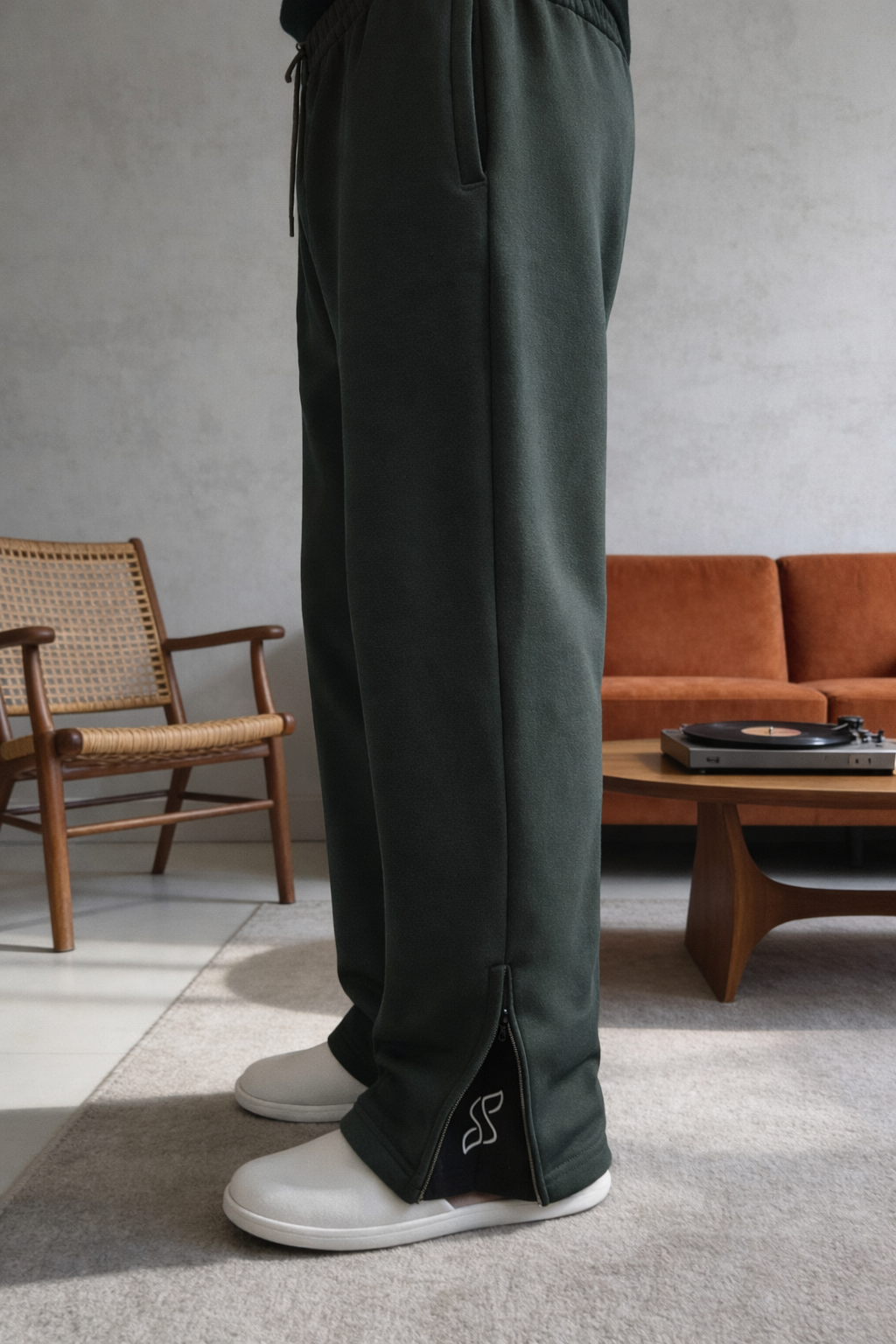 Dark Green - Flat Pants + Hoodie Co-ord