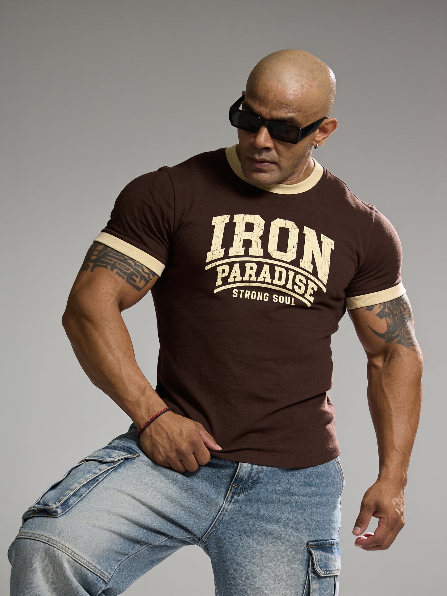 Coffee Brown Cream - Iron Paradise - Ringer T-Shirt