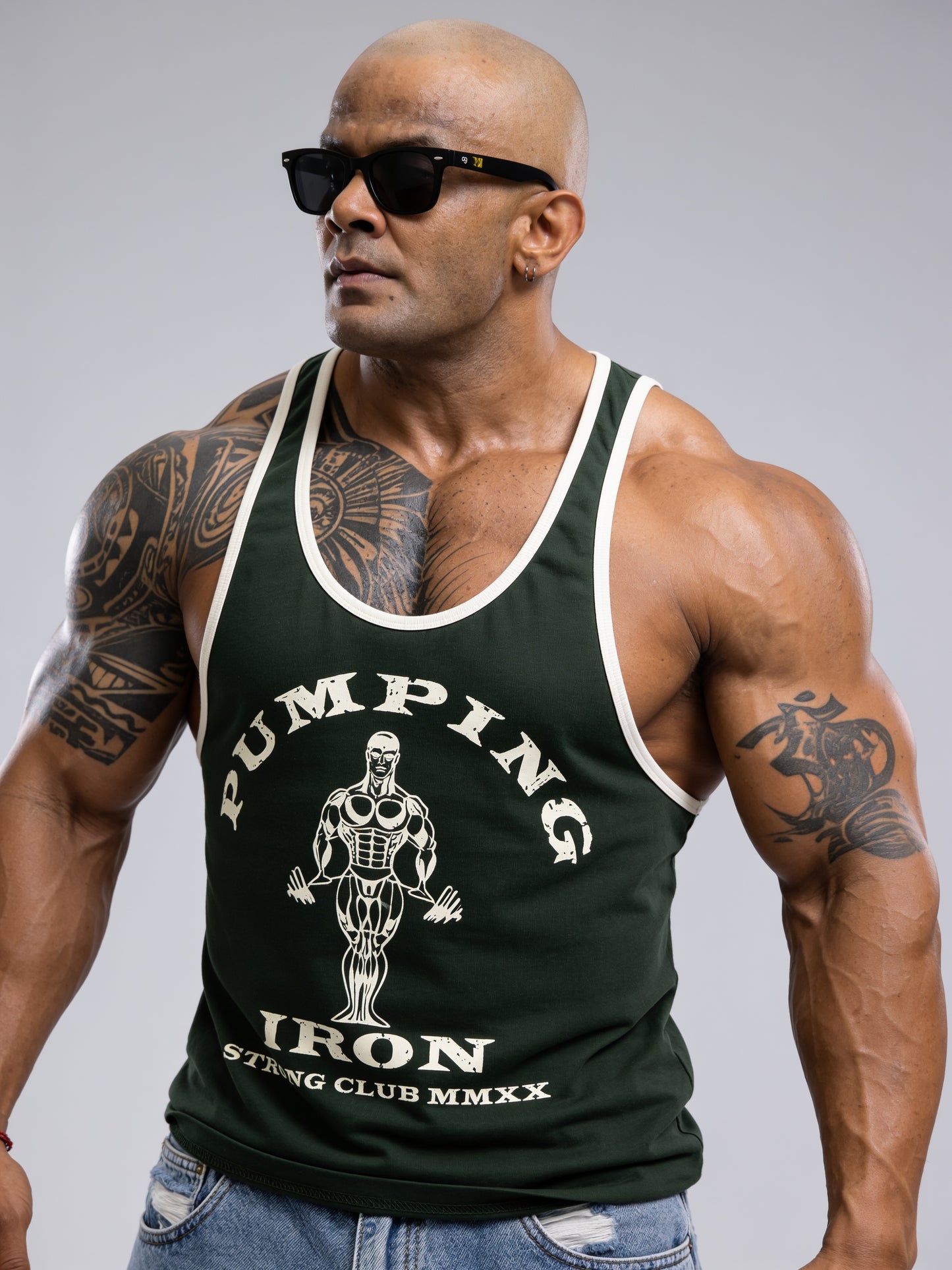 Green Cream - T109 - Pumping Iron - Gym Tank Top