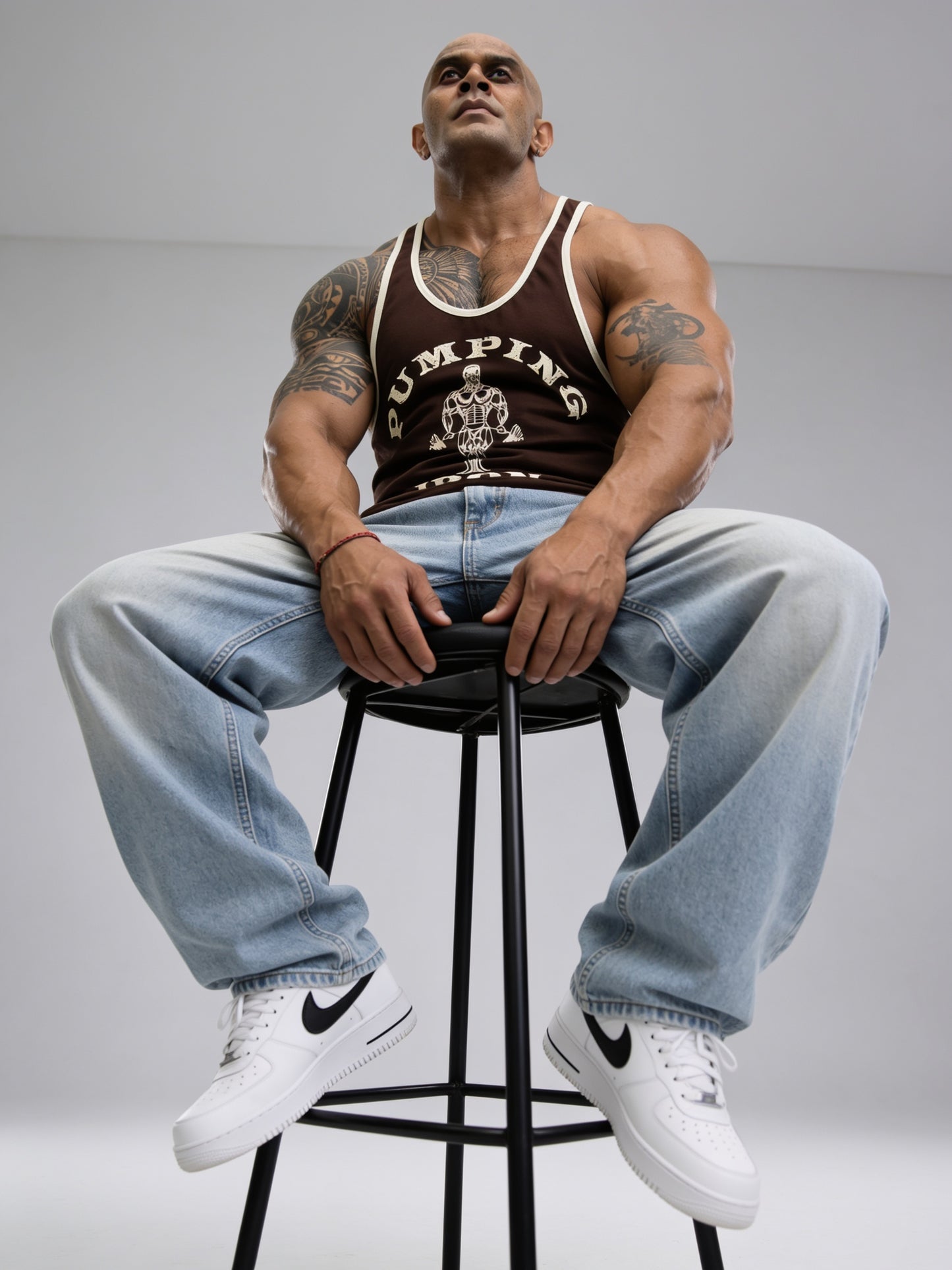 Brown Off White - T109 - Pumping Iron - Gym Tank Top