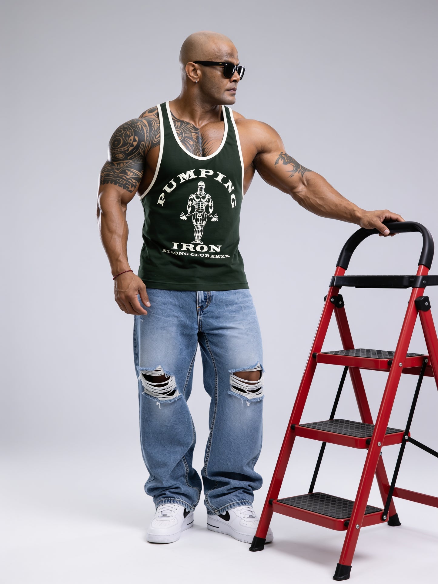 Green Cream - T109 - Pumping Iron - Gym Tank Top