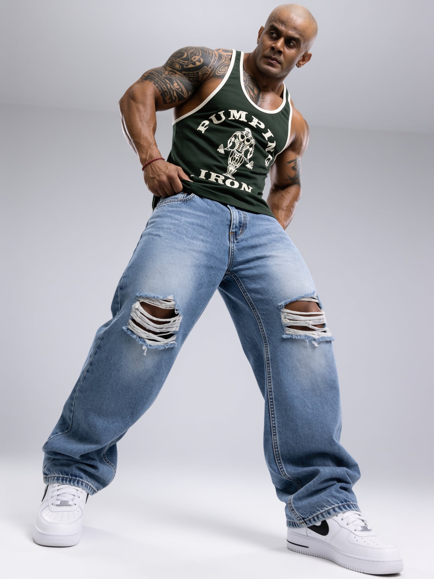 Green Cream - T109 - Pumping Iron - Gym Tank Top