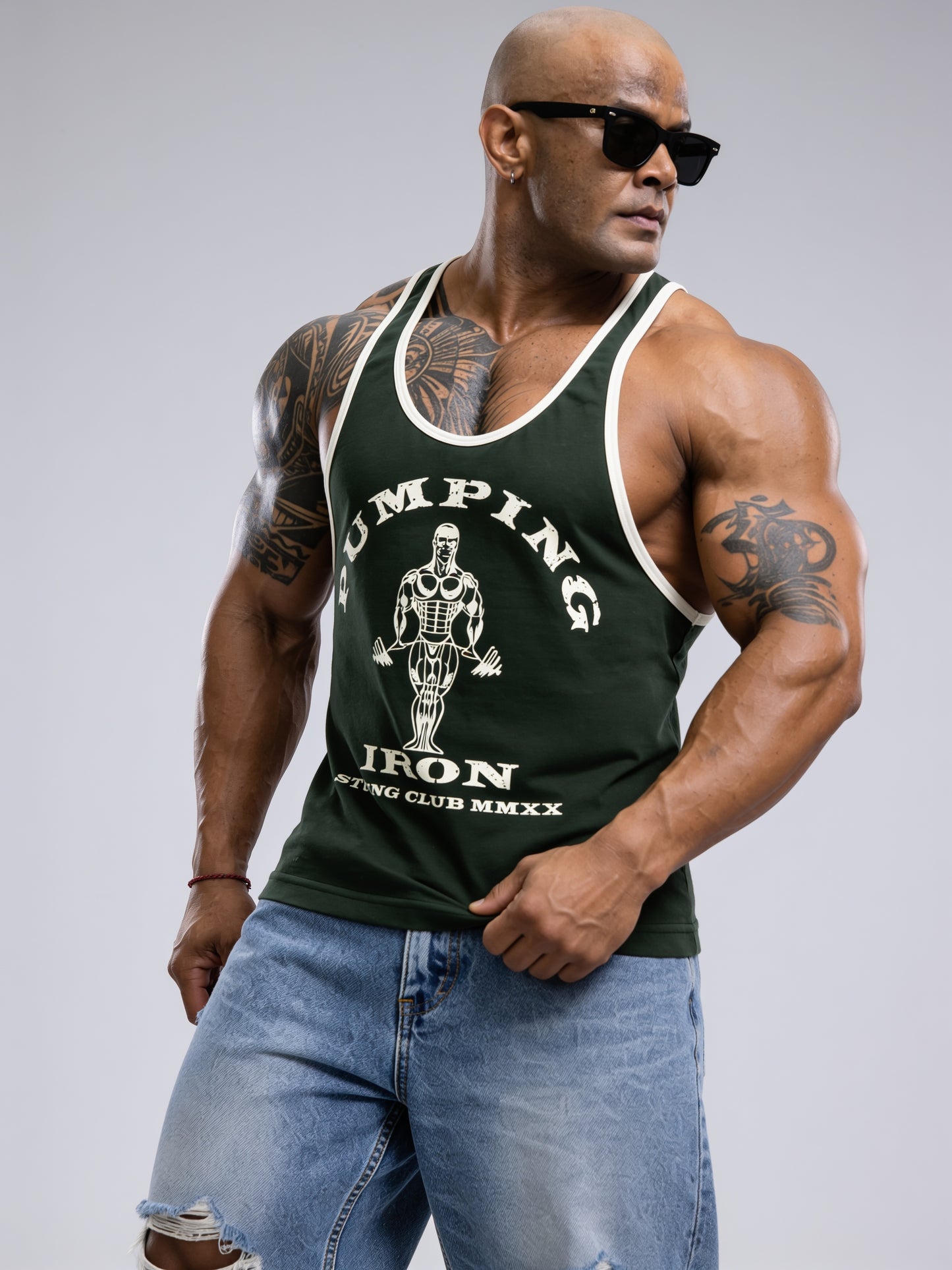 Green Cream - T109 - Pumping Iron - Gym Tank Top