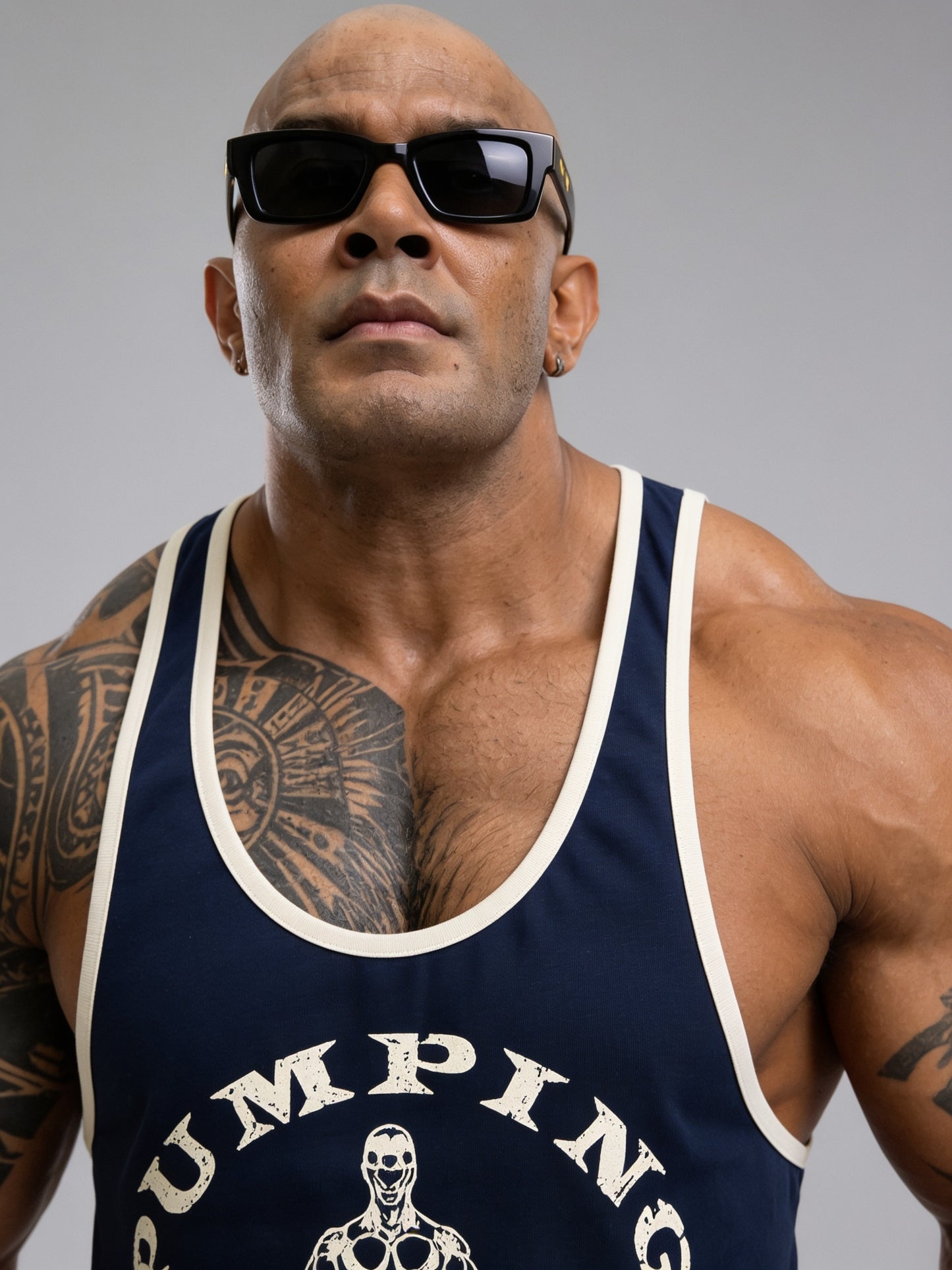 Navy Blue Off White - T109 - Pumping Iron - Gym Tank Top