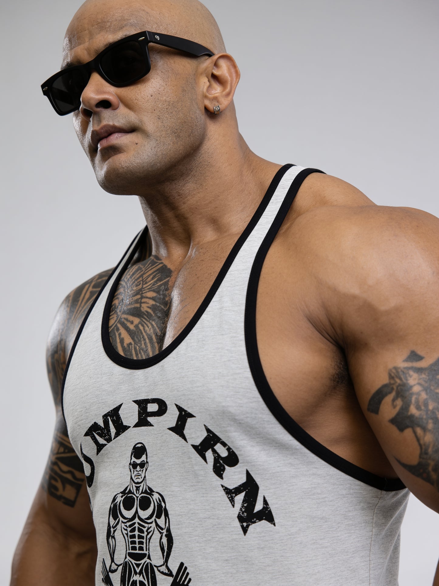 Light Grey Black - T109 - Pumping Iron - Gym Tank Top