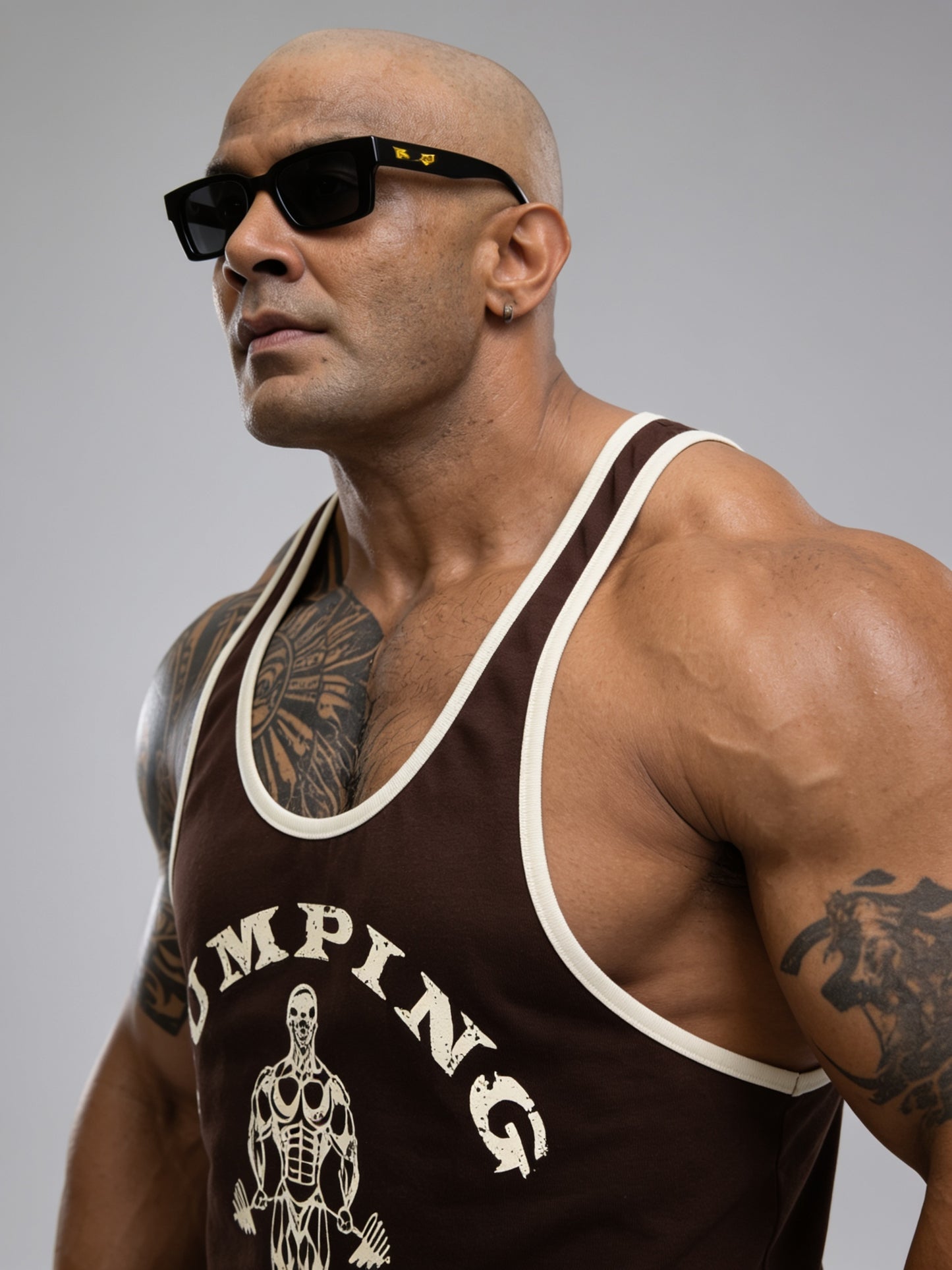 Brown Off White - T109 - Pumping Iron - Gym Tank Top
