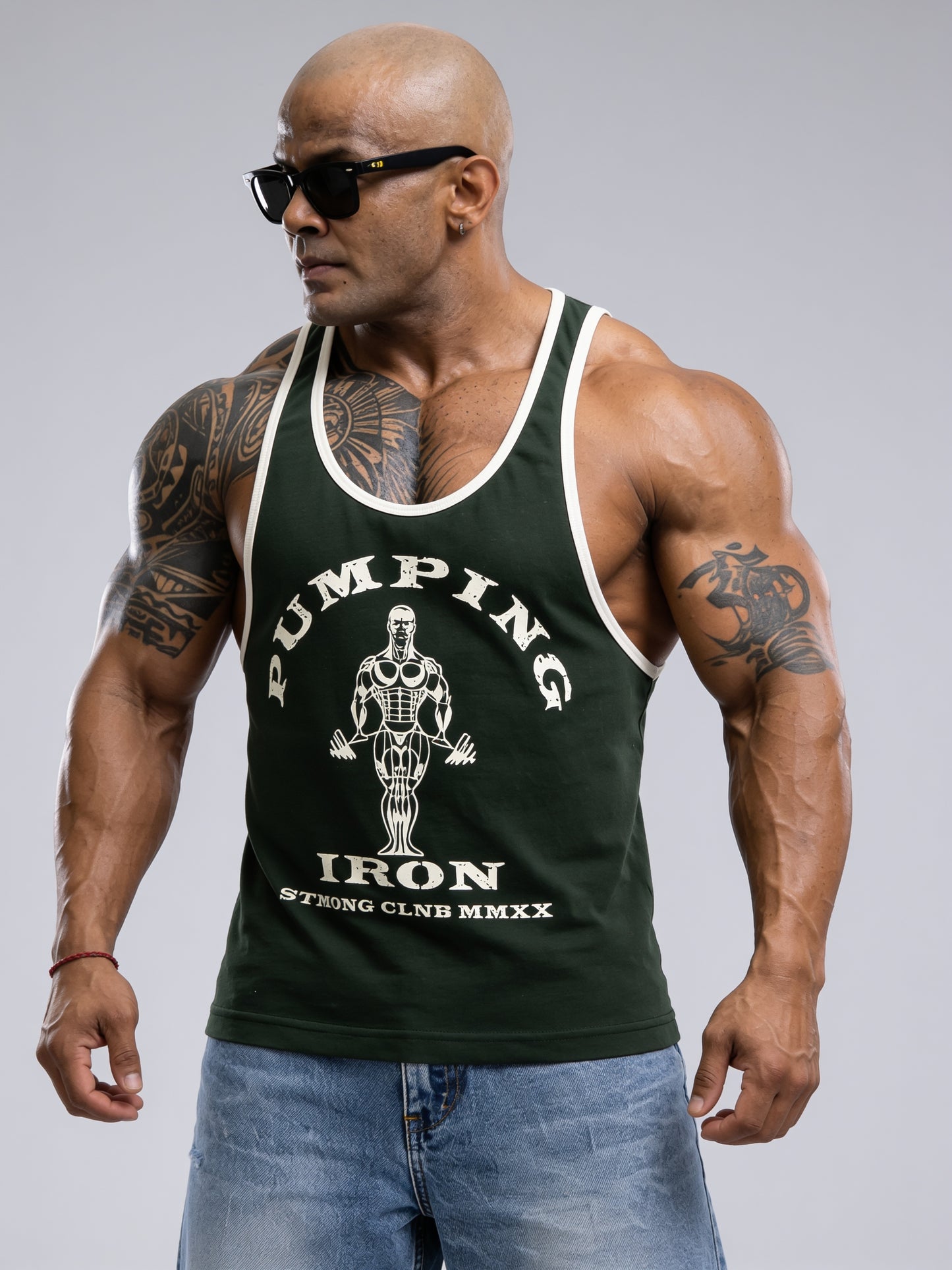Green Cream - T109 - Pumping Iron - Gym Tank Top