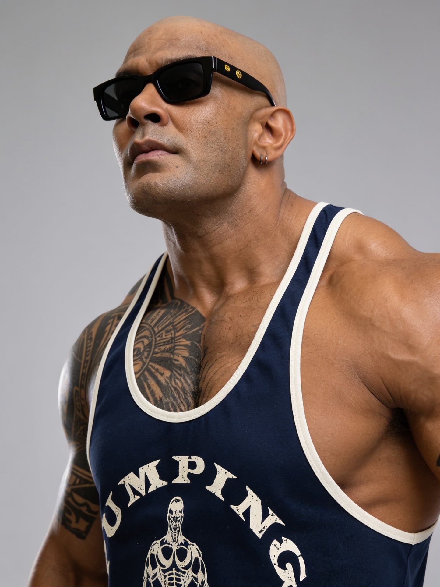 Navy Blue Off White - T109 - Pumping Iron - Gym Tank Top
