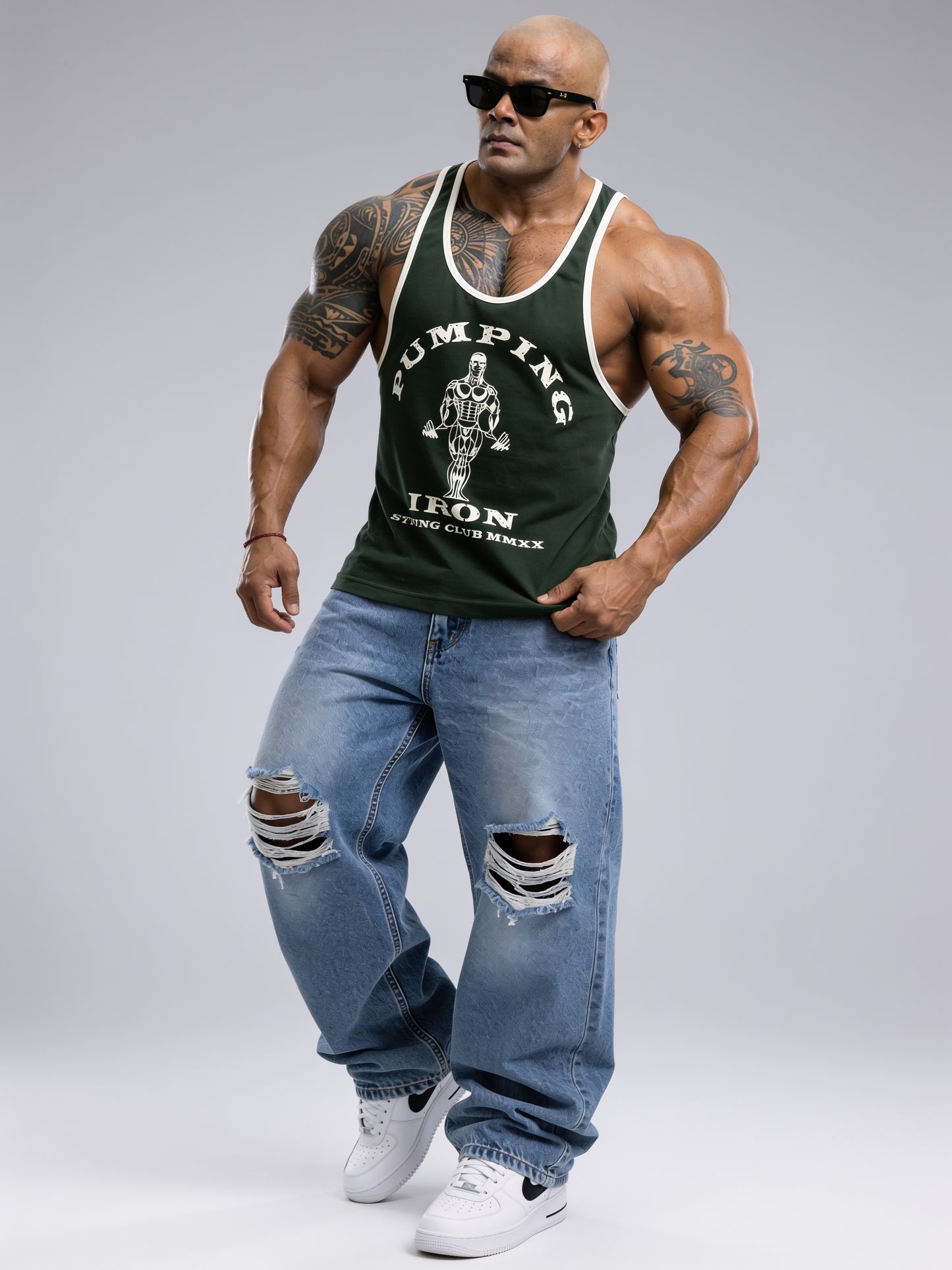 Green Cream - T109 - Pumping Iron - Gym Tank Top