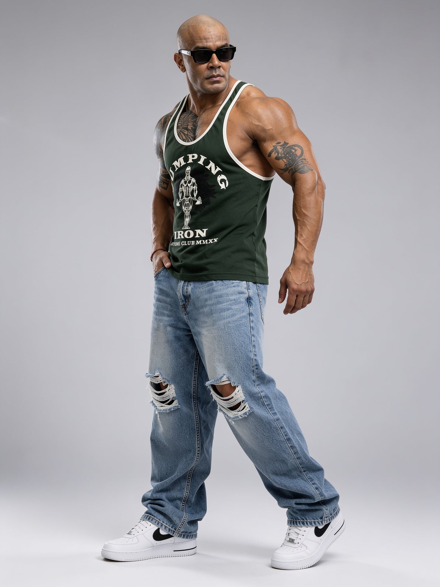 Green Cream - T109 - Pumping Iron - Gym Tank Top