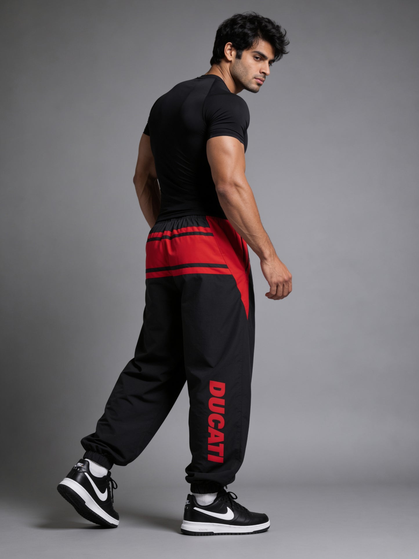 P111 - Black - Racing Track Pants